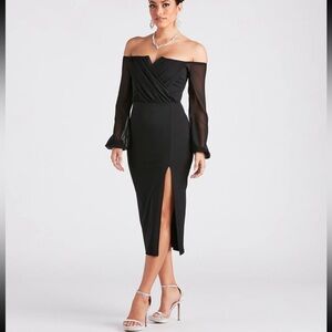 NWT Windsor Jolene Formal Chiffon Off-The-Shoulder Dress black size XS